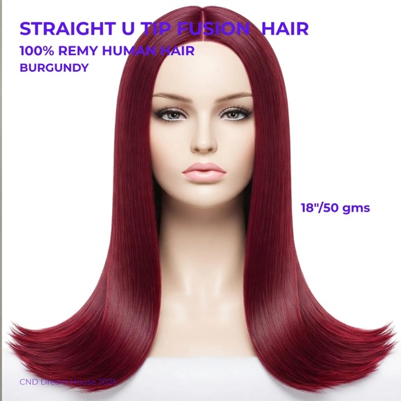 18" U Tip Hair Extensions 50g Burgundy Straight - Picture 1 of 4